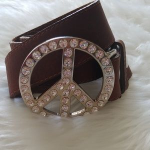 Leatherock Belt with Peace Sign Crystal Buckle 36